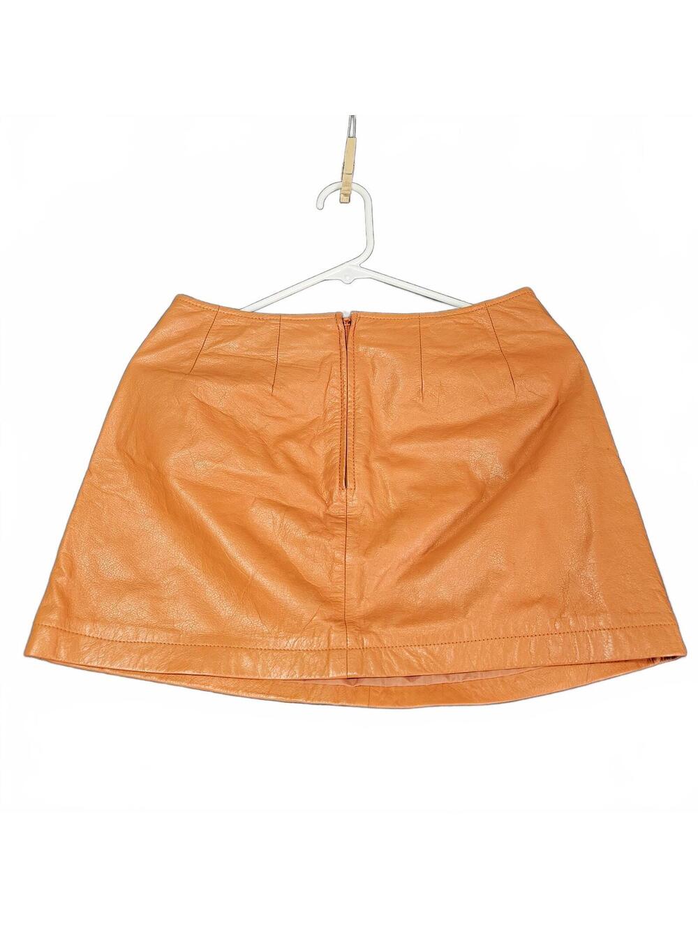 Maxima Size 6 Orange Leather Mini Skirt Y2K Tan A-Line Zip Casual Career